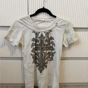 Affliction White Tee with Intricate Black Cross